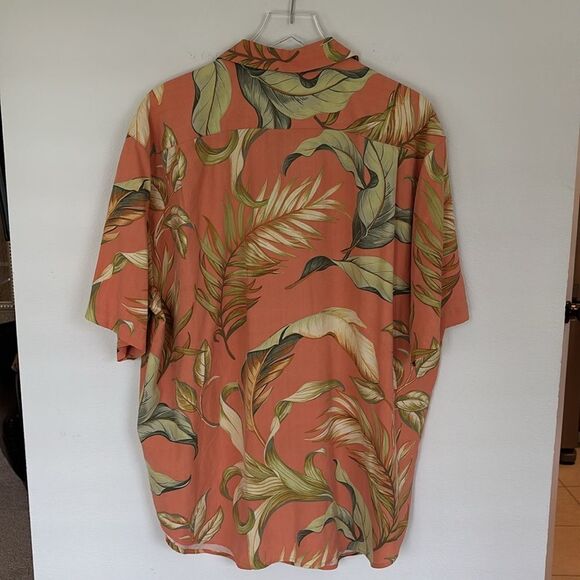 Tommy Bahama 100% Silk Hawaiian Shirt Orange Palm Tree Design Button Up Size XL - Picture 9 of 13